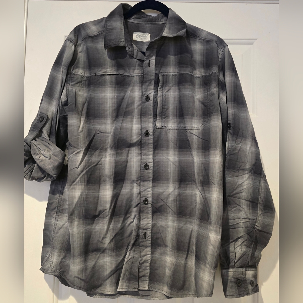 Gander Mountain Guide Series Sz M Men's Grey Plaid Long Slve Collared Button Up